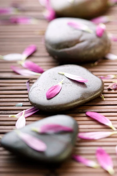 Pedras de spa com pétalas de flores — Fotografia de Stock