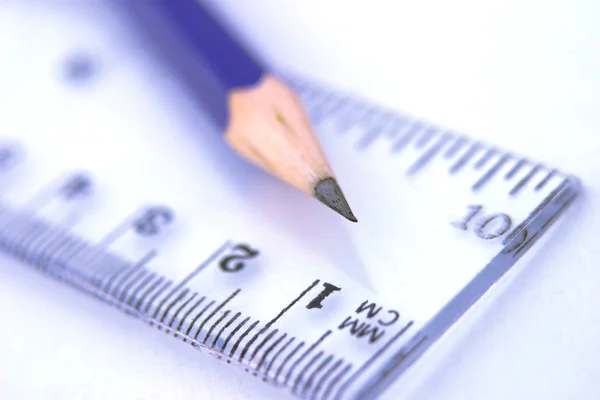 Pencil and ruler,shallow depth — Stock Photo, Image