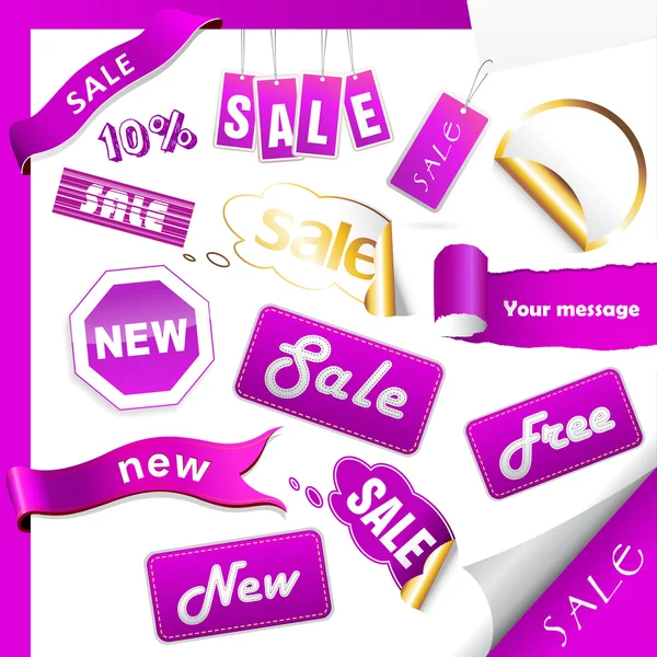 Set of purple sale tags. — Stock Vector
