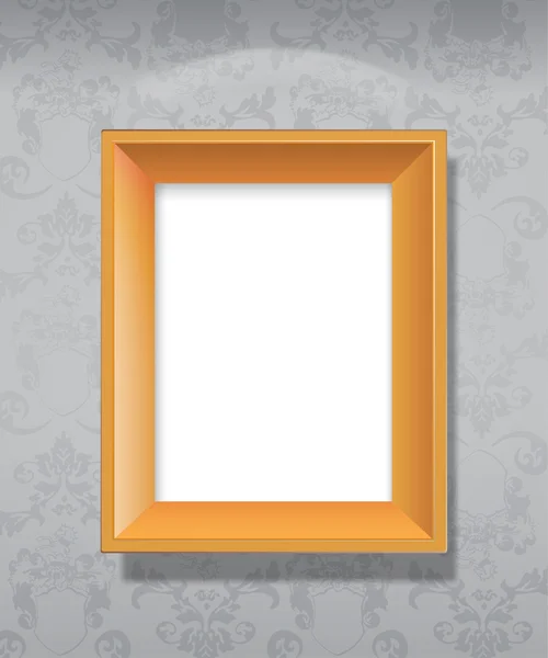 Empty wooden picture frame hanging on wall. — Stock Vector