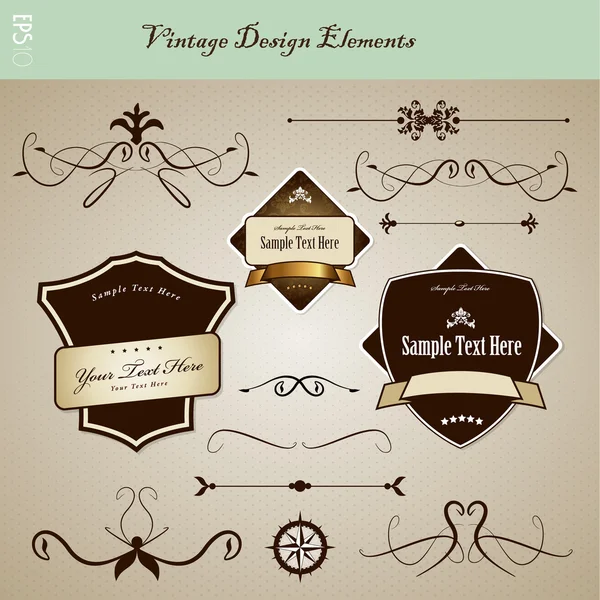 Set di elementi di design vintage. — Vettoriale Stock