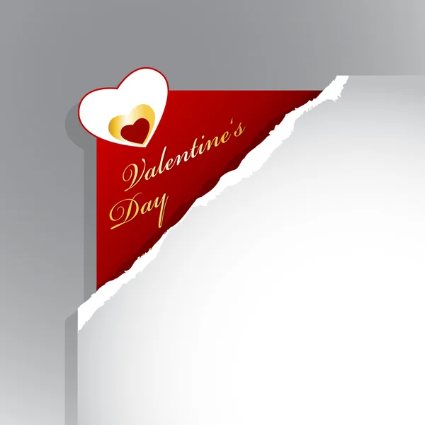 Ecke mit zerrissenem Papier zum Valentinstag. — Stockvektor