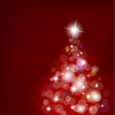 Christmas tree with blurred lights on red background. clipart