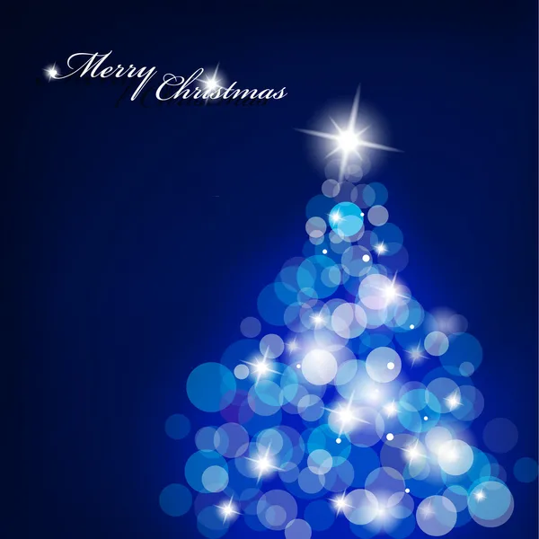 Рождественская елка с размытыми огнями на синем фоне . — стоковый вектор