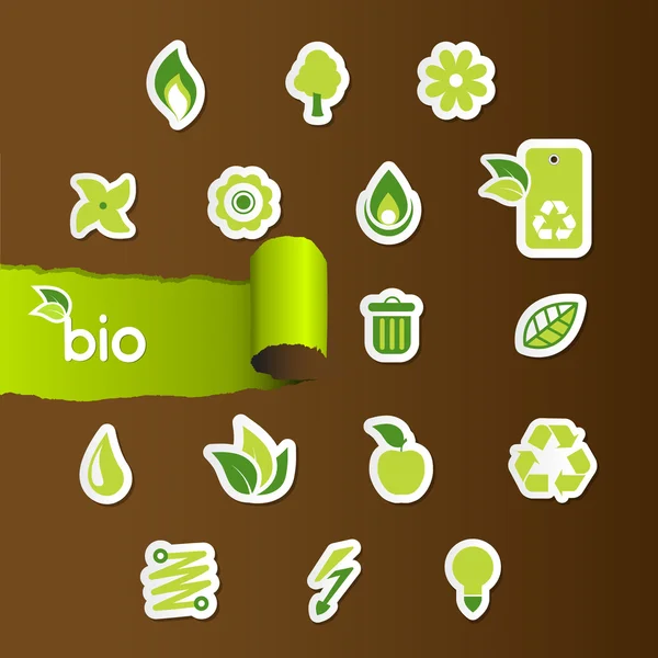 Set van ecologie pictogrammen op bruin papier. — Stockvector