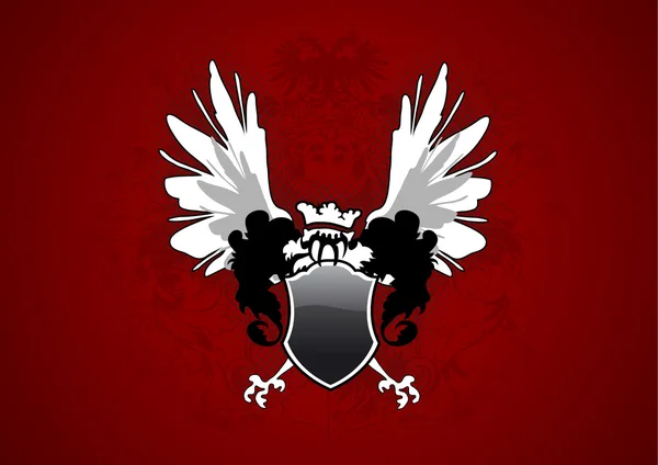 Escudo con alas sobre fondo degradado rojo oscuro . — Archivo Imágenes Vectoriales