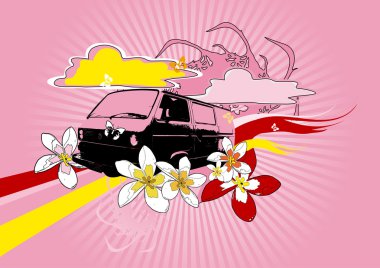 Retro car on pink background. clipart