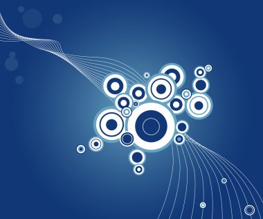 Funky shape formated from circles on blue background. Vector art. clipart