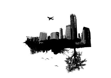 City vs Nature. Vector art. clipart