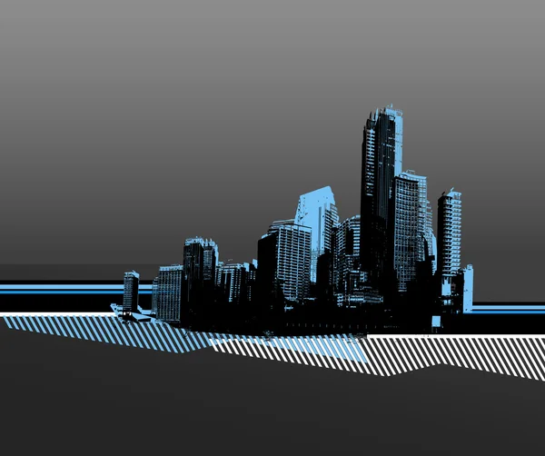 Città nera con silhouette blu. Vettore — Vettoriale Stock