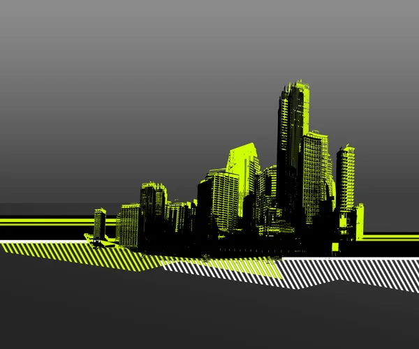 Ville noire avec silhouette verte. Vecteur — Image vectorielle