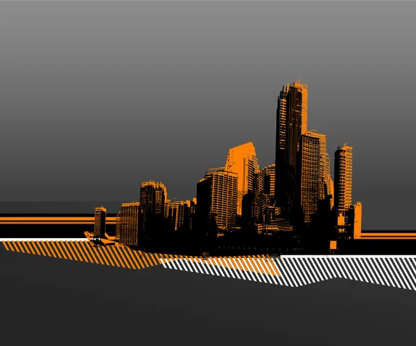 Black city with orange silhouette. Vector — Stock Vector
