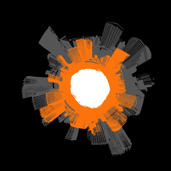Ciudad en círculo con naranja. Arte vectorial — Archivo Imágenes Vectoriales