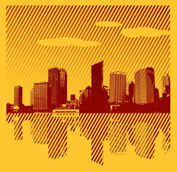 Ville rouge avec des lignes sur fond jaune. Art vectoriel — Image vectorielle