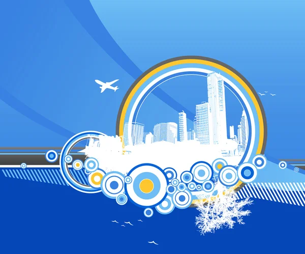 City and nature with circles on blue background. — Stock Vector