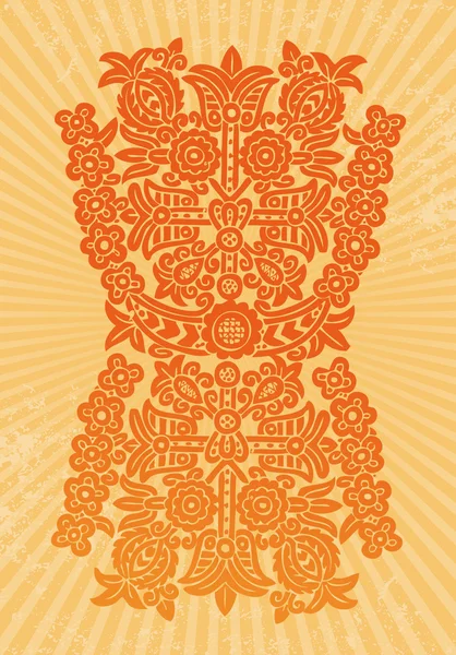 Orange flower ornament on yellow background. Vector art — Stock Vector