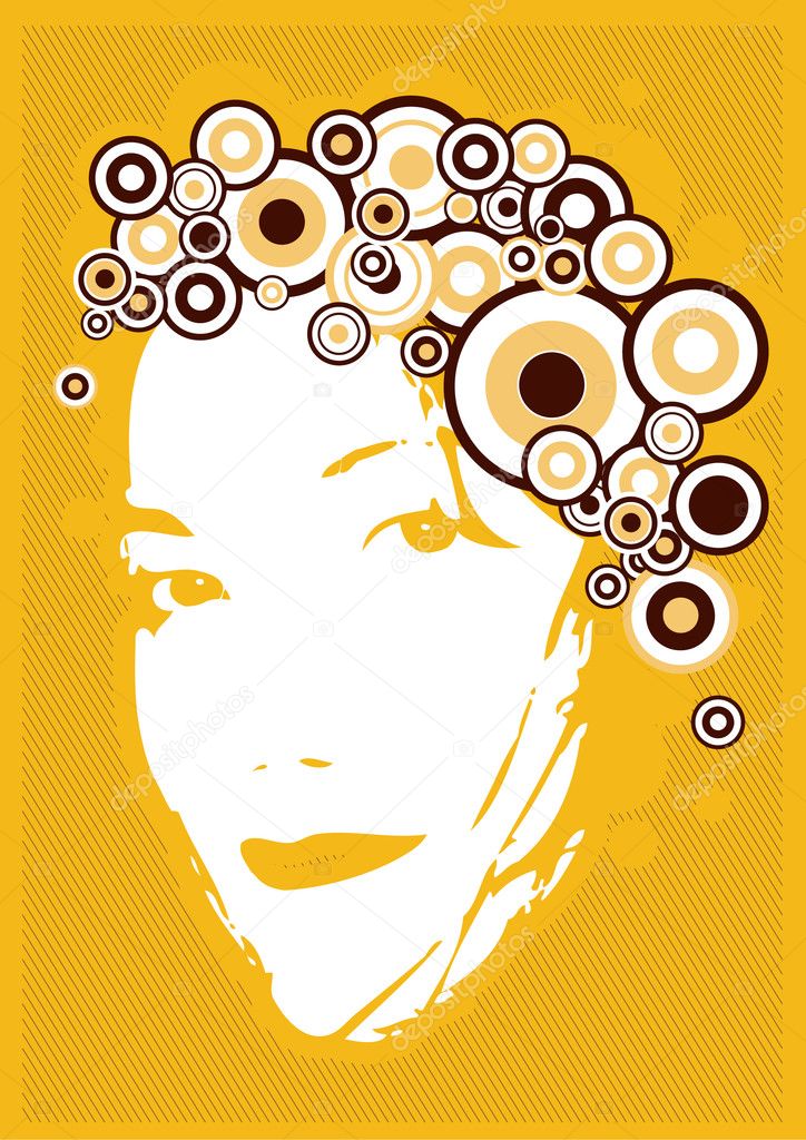Young girl's face with circle hair. Vector art. Stock Vector Image by ...