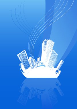 White city with lines and blue background. Vector art clipart