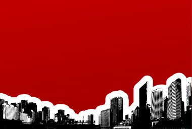 Black city on red background. Vector art clipart