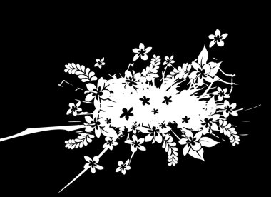 Grunge flowers on white splash. Vector clipart