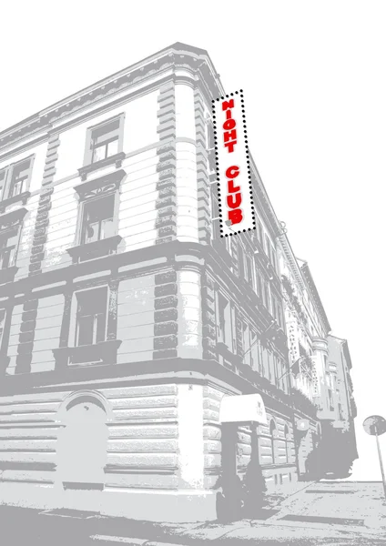 Ilustración de un antiguo edificio del club nocturno. Arte vectorial — Vector de stock