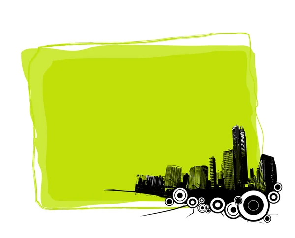 Zelené deska s silueta města v rohu. vektor — Stockový vektor