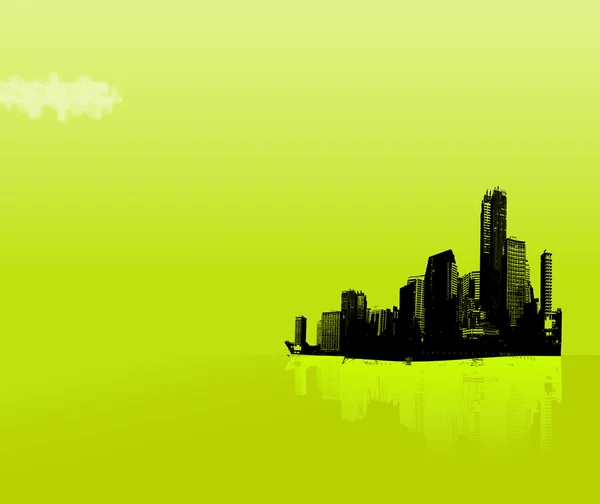 Zwarte stad op groene achtergrond. vector kunst — Stockvector
