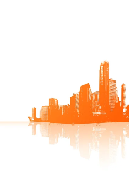 Panorama der orangefarbenen Stadt mit Reflexion. Vektorkunst. — Stockvektor