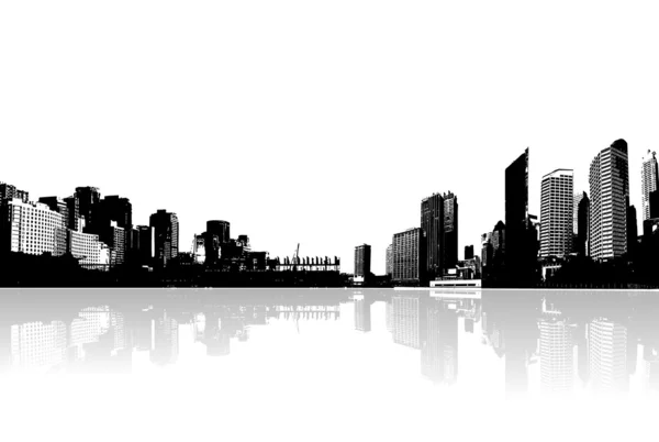 Panorama da cidade com reflexão. Arte vetorial . — Vetor de Stock
