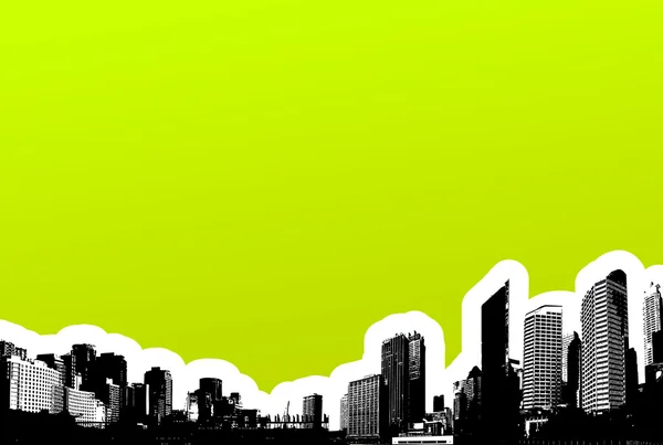 Zwarte stad op groene achtergrond. vector kunst — Stockvector