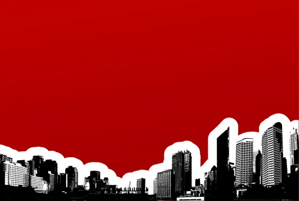 Città nera su sfondo rosso. Arte vettoriale — Vettoriale Stock