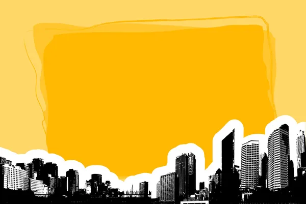 Gele bord met silhouet van de stad. vector — Stockvector