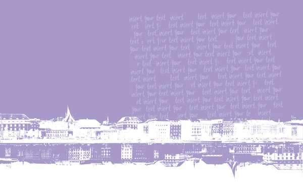 Panorama paarse stad met tekst. vector kunst. — Stockvector