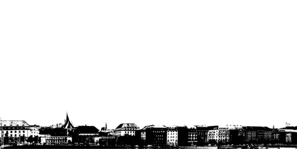 Panorama of city on riverside. Vector art. — Stockvector