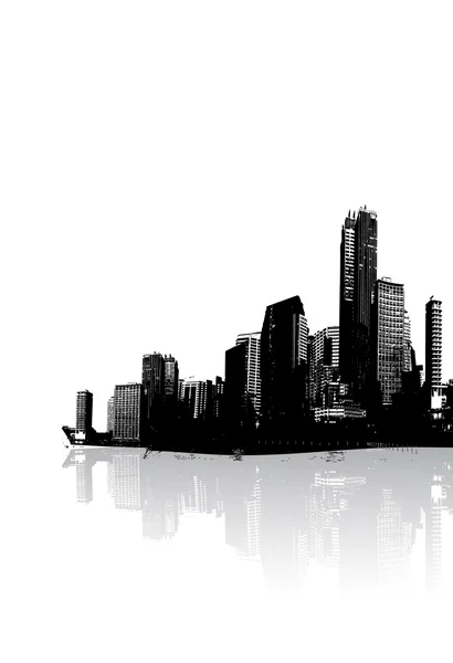 Panorama de la ciudad con reflexión. Arte vectorial . — Vector de stock