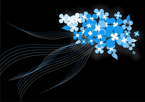 Blå blommor på svart bakgrund. vektor — Stock vektor