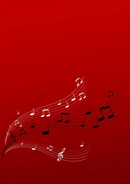 Fliegende Musik auf rotem Hintergrund. Vektorkunst. — Stockvektor