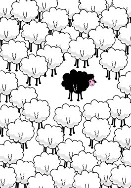 ...black sheep in the middle. Vector art clipart