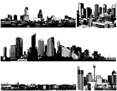 Black and white panorama cities. Vector art clipart