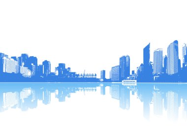 Panorama of city with reflection. Vector art. clipart