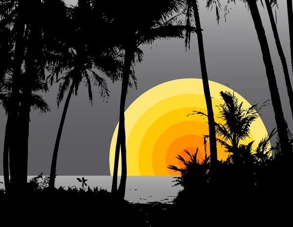 Palmen am Strand mit der Sonne. Vektor — Stockvektor