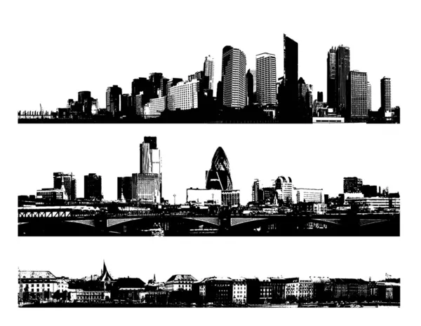 Villes panoramiques en noir et blanc. Art vectoriel — Image vectorielle