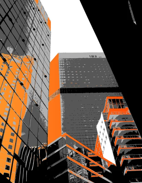Rascacielos con partes anaranjadas. Arte vectorial — Vector de stock