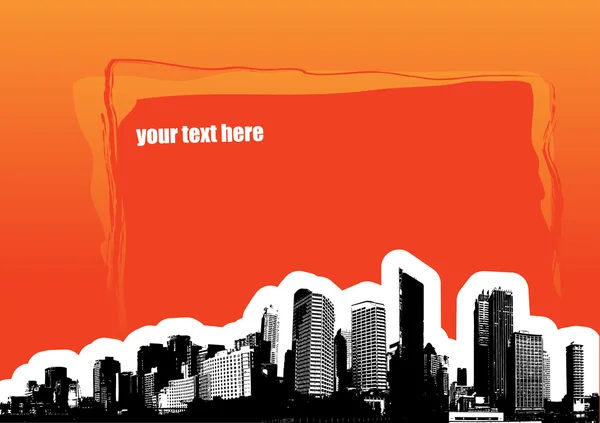 Ciudad con lugar para texto sobre fondo naranja. Arte vectorial — Vector de stock