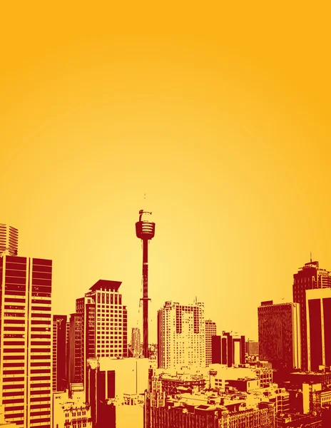 Sziluettjét a felhőkarcolók, sárga háttérrel. Vektor — Stock Vector