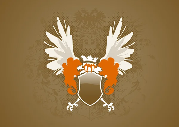 Escudo con alas sobre fondo degradado marrón. Vector — Archivo Imágenes Vectoriales