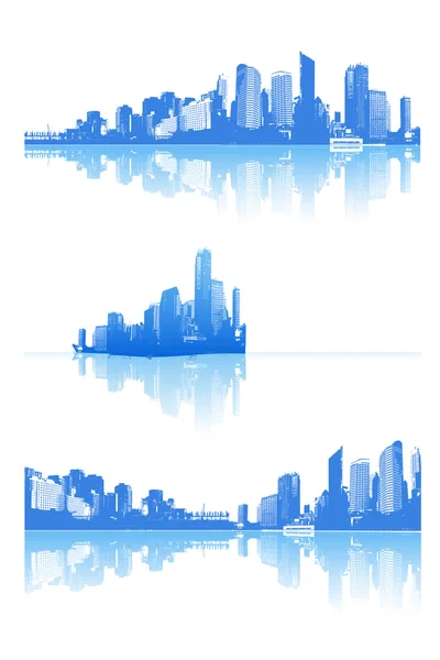 Panorama da cidade com reflexão. Arte vetorial . —  Vetores de Stock