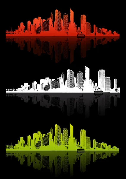 3 ciudades con diferentes colores. Arte vectorial — Vector de stock