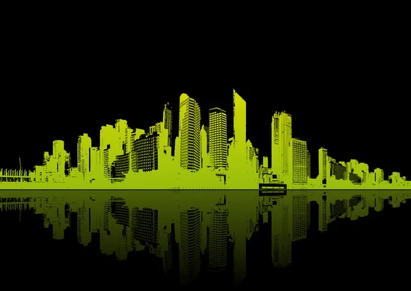 Panorama da cidade com reflexão. Arte vetorial . —  Vetores de Stock
