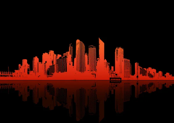 Panorama van de stad met reflectie. vector kunst. — Stockvector